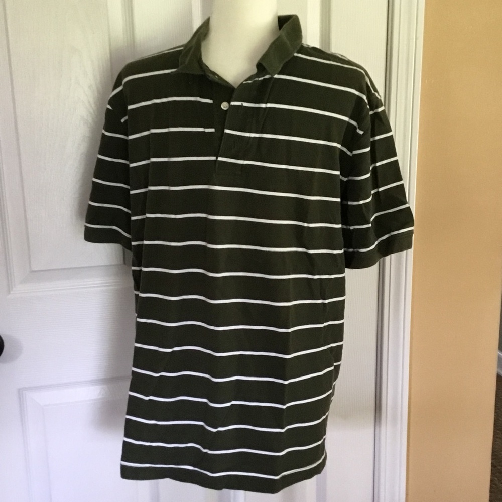 Croft and Barrow Preppy Olive Green and White Striped Polo Size XL